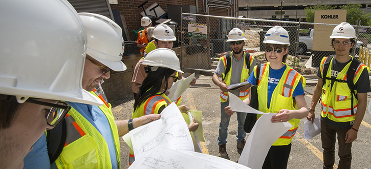 Laura Kosoglu takes students to a construction site for the Foundation Design class,